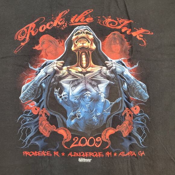 2009 Rock the Ink Tattoo Tour T-Shirt Double Sided Gildan Mens XL - Picture 2 of 6